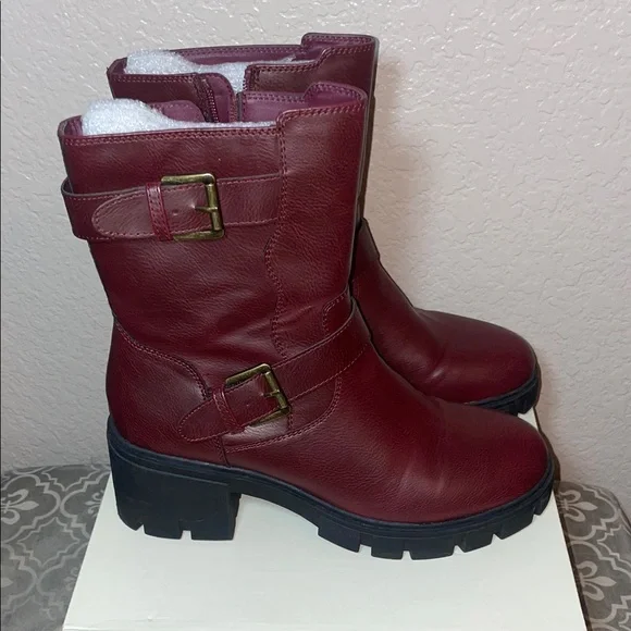 Sun + Stone Burgundy Combat Boots - Picture 2 of 6